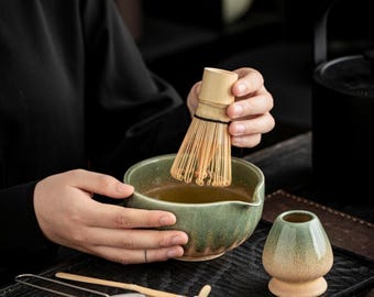 Matcha Bowl Set/Ceramic/With Strainer Whisk Scoop Holder/Japanese Tea Set Chawan Gift Box Ceremonial Matcha Kit/For Beginners Tea Ritual