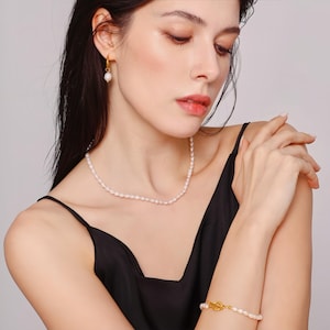 Baroque Freshwater Pearl Necklace Bracelet Earrings Set/Real Baroque Bead Pearl Bracelet/Wedding Jewelry/Gift For Her/Valentine's Gifts