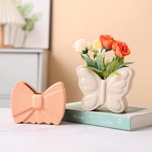 Handmade Butterfly & Bow Ceramic Vase: Girly Nursery Decor
