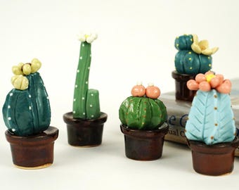 Handmade Ceramic Cactus: Miniature Pottery Plant Decor