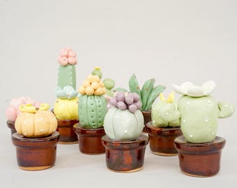 Ceramic cactus, Handmade Minimalist Ceramic Cactus,Succulent Desk Decor & Unique Holiday Gift,Miniature plant, Pottery figurines,Plant Decor