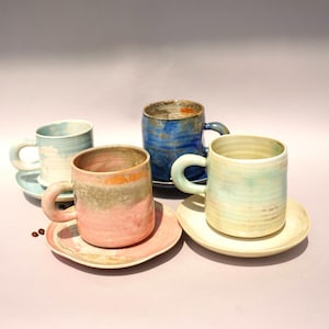 Handgemachte Porzellantasse Einzigartige Kaffeetasse Pink Blau Handbemalte Keramiktasse Kaffeetasse für Mutter Perfekte Home Office Geschenk Geschenk für Sie