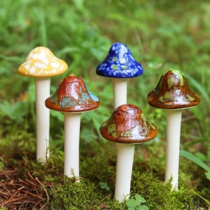 Handmade Ceramic Mushroom Garden Decor: Cottagecore Toadstool Figurines
