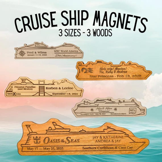 Custom Wooden Cruise Ship Magnet • Personalized Ship Outline • Door Decor, Display or Fridge Gift