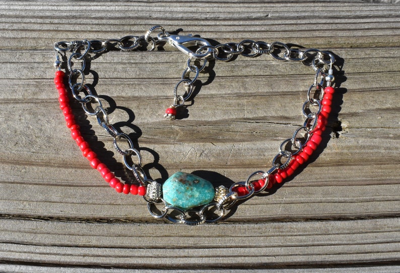 Turquoise Silver Boot Chain Red Bling Bracelet Jewelry for Rodeo Western Ag FFA County Show Biker Stock Show 4H Rustic Wedding Country Prom