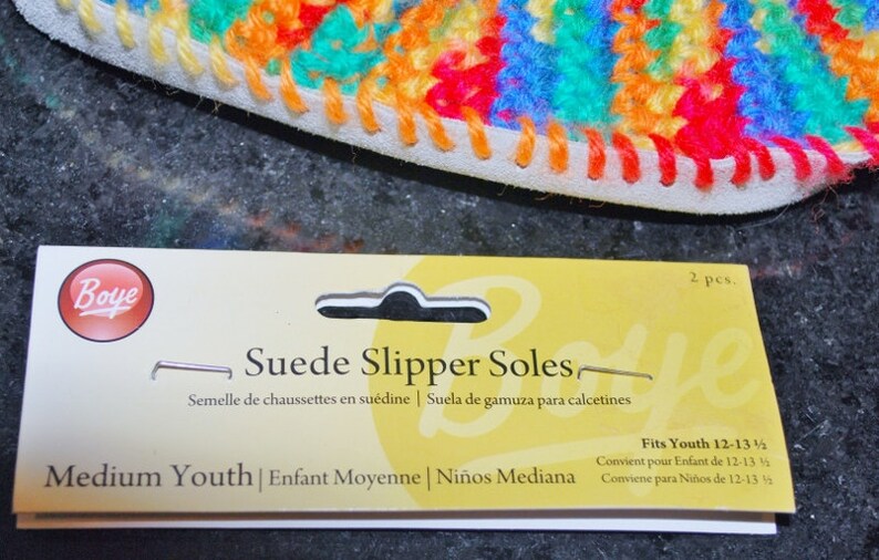 Crochet Youth House Shoe Booties Multi-Colored Unisex Rainbow Bright Blue Red Yellow Green Suede Sole Ready to Ship