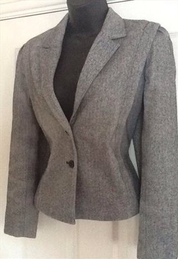 Vintage 80s C&A herringbone tweed short jacket bla