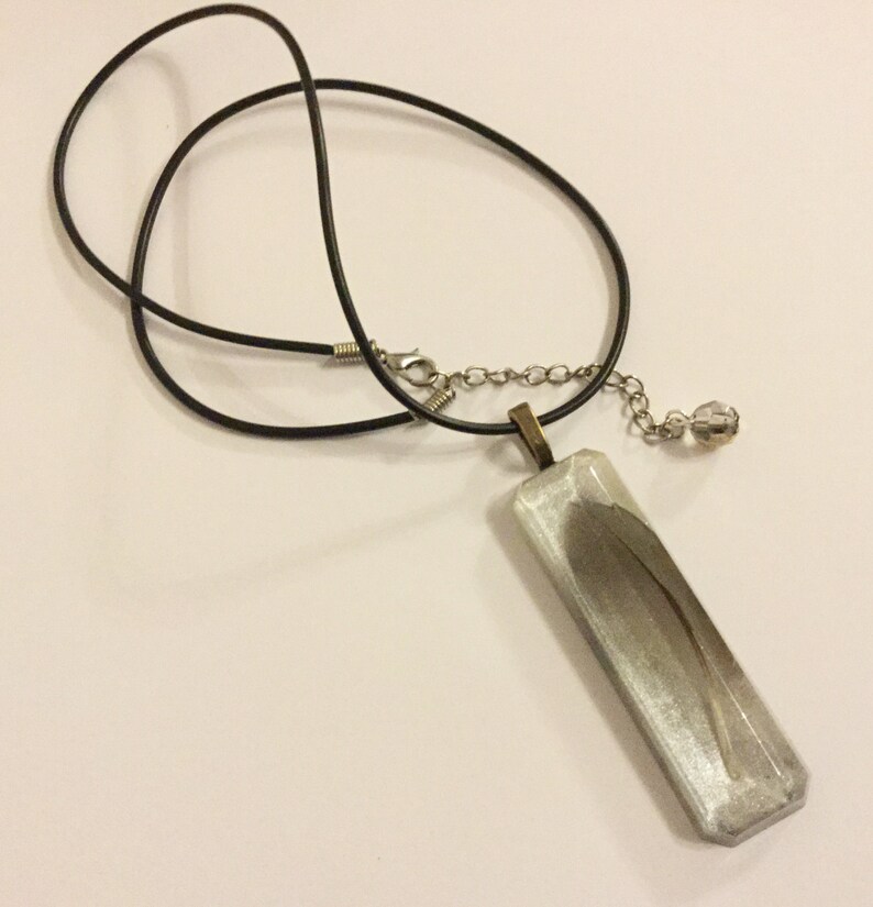 Real Duck Feather Necklace Clear Resin Pendant on Black - Etsy UK