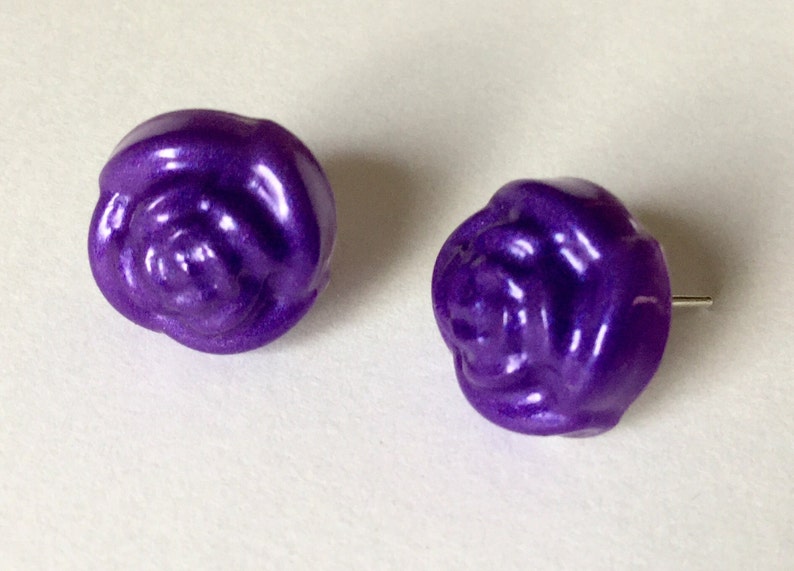 Purple Resin Rose Flower Stud Earrings Handcast Etsy