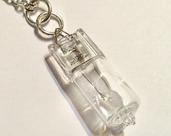 Vintage Glass Light Bulb Pendant Necklace - Upcycled recycled repurposed clear glass lamp bulb on silver chain