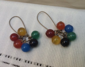 RAINBOW SCOTTISH AGATE beaded earrings - harlequin real semi precious gemstone bead cluster drop dangle earrings