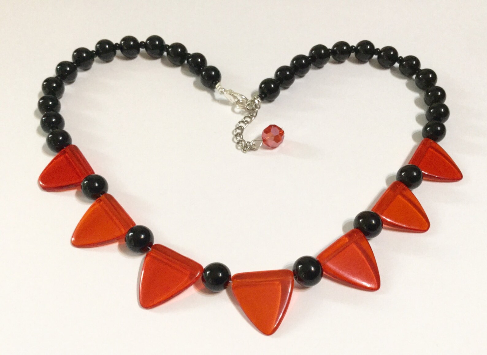 Art Deco Style Swag Necklace Red Black Vintage Czech Glass Beads 1920s