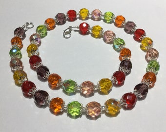 Harlequin Czech glass rainbow crystal necklace - vintage style fire polished TUTTI FRUITI crystal beads that look like boiled sweets