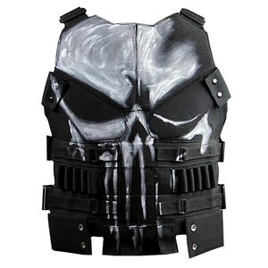 Punisher Skull Tactical Leather Vest: Armored Cosplay Costume
