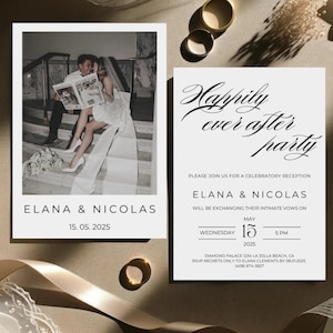 Minimalist Elopement Reception Invitation | Happily Ever After Party | Fully Editable Template for Digital Download & Easy Canva Edit