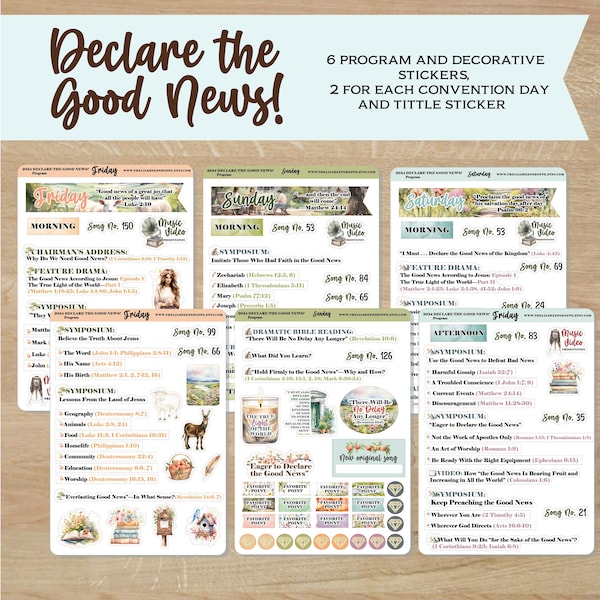 2024 Declare the good news convention program stickers /Talk titles  for each day/Notebook stickers