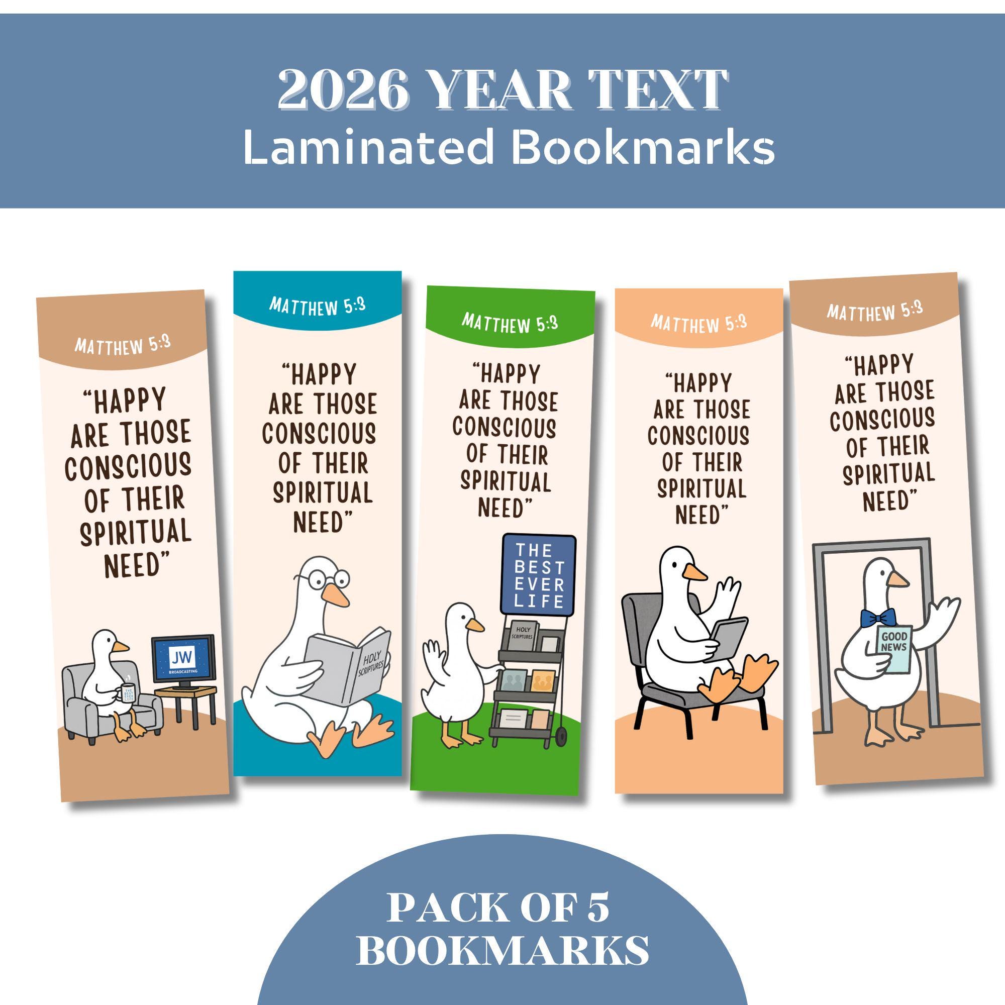 Laminated Bookmarks Set of 5/2026 Year Text /matthew 5:3/5 Bookmark ...
