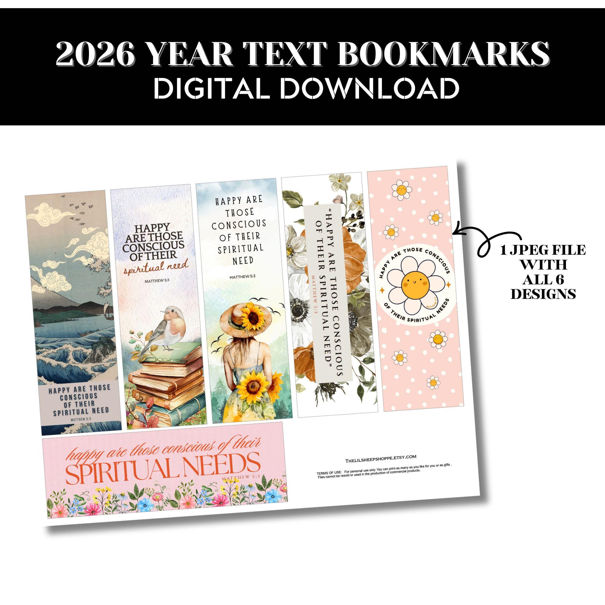 JW 2026 Year Text Bookmark/matthew 5:3/ 6 Bookmark Designs/jw Gift ...