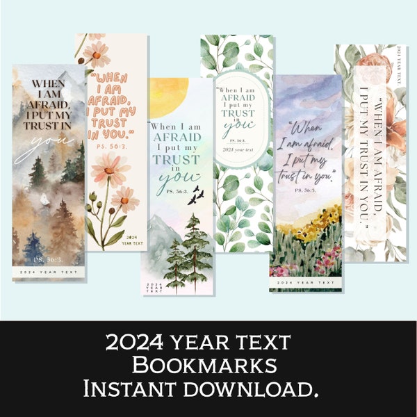 Marque-page texte de l'année 2024/Psaumes 56:3/ 6 modèles de marque-page/Cadeau Jw/Carte imprimable/Téléchargement numérique