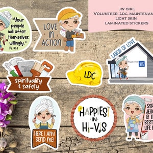 8 LDC, Volunteer,Sticker set/Waterproof Sticker/Laminated Stickers/Bible inspired sticker/JW girl/Jw gift