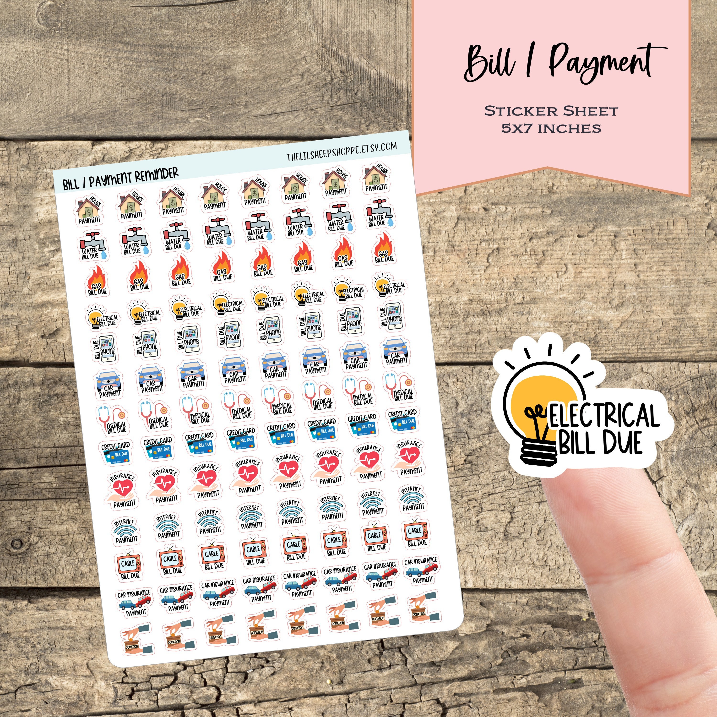 Bill and Payment Reminder Sticker Sheet/sticker0.5 Inch /white Matte ...