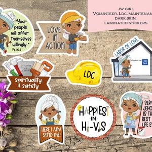 8 LDC, Volunteer,Sticker set/Waterproof Sticker/Laminated Stickers/Bible inspired sticker/JW girl/Jw gift