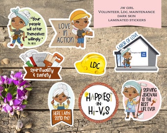 8 LDC, Volunteer,Sticker set/Waterproof Sticker/Laminated Stickers/Bible inspired sticker/JW girl/Jw gift