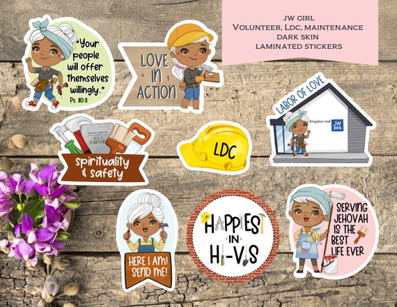 8 LDC, Volunteer,Sticker set/Waterproof Sticker/Laminated Stickers/Bible inspired sticker/JW girl/Jw gift