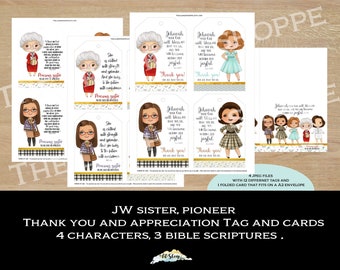 JW Sister, pioneer Thank you card and tags, Appreciation card, Thank you card