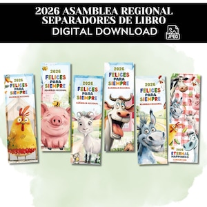 2026 Felices para siempre Asamblea regional separadores de libro, 6 disenos , archivo digital