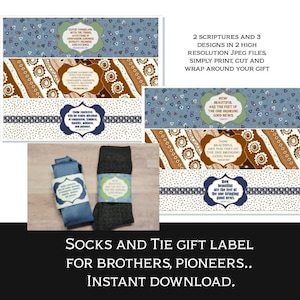 Jw Brother gift label for socks and ties /printable label featuring Isaiah 52:7 and Col 3;12/ Digital Download