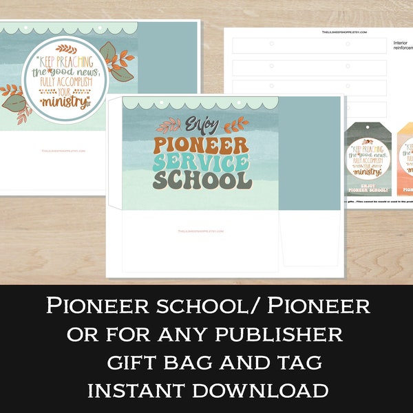 Pioneer school gift bag and tag/Pioneer gift/ JW gift/ Printable labels/ Digital Download/Blues