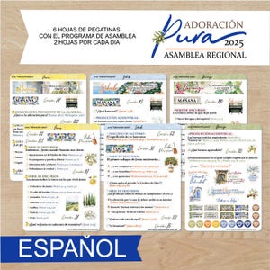 2025 Adoracion pura pegatinas del programa de asamblea regional / stickers de los discursos / stickers para tomar notas
