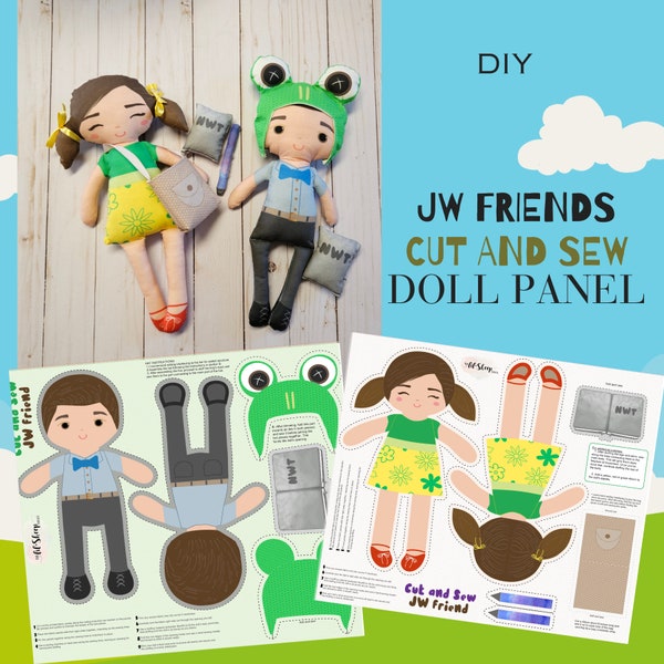 JW Dolls friends ,Cut and Sew panel, DIY doll, Cloth Doll Pattern,Girl and boy soft toy, DIY Soft Doll, Rag Doll