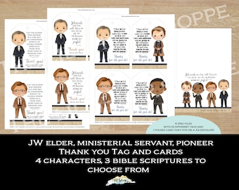 JW Elder, Ministerial servant, pioneer Thank you card and tags, Appreciation card, Thank you card