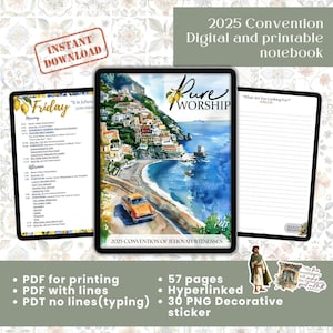 Adoração pura! Caderno digital e imprimível para convenção/palestra com hiperlink, músicas e escrituras, adesivos, boas notas em PDF, notabilidade