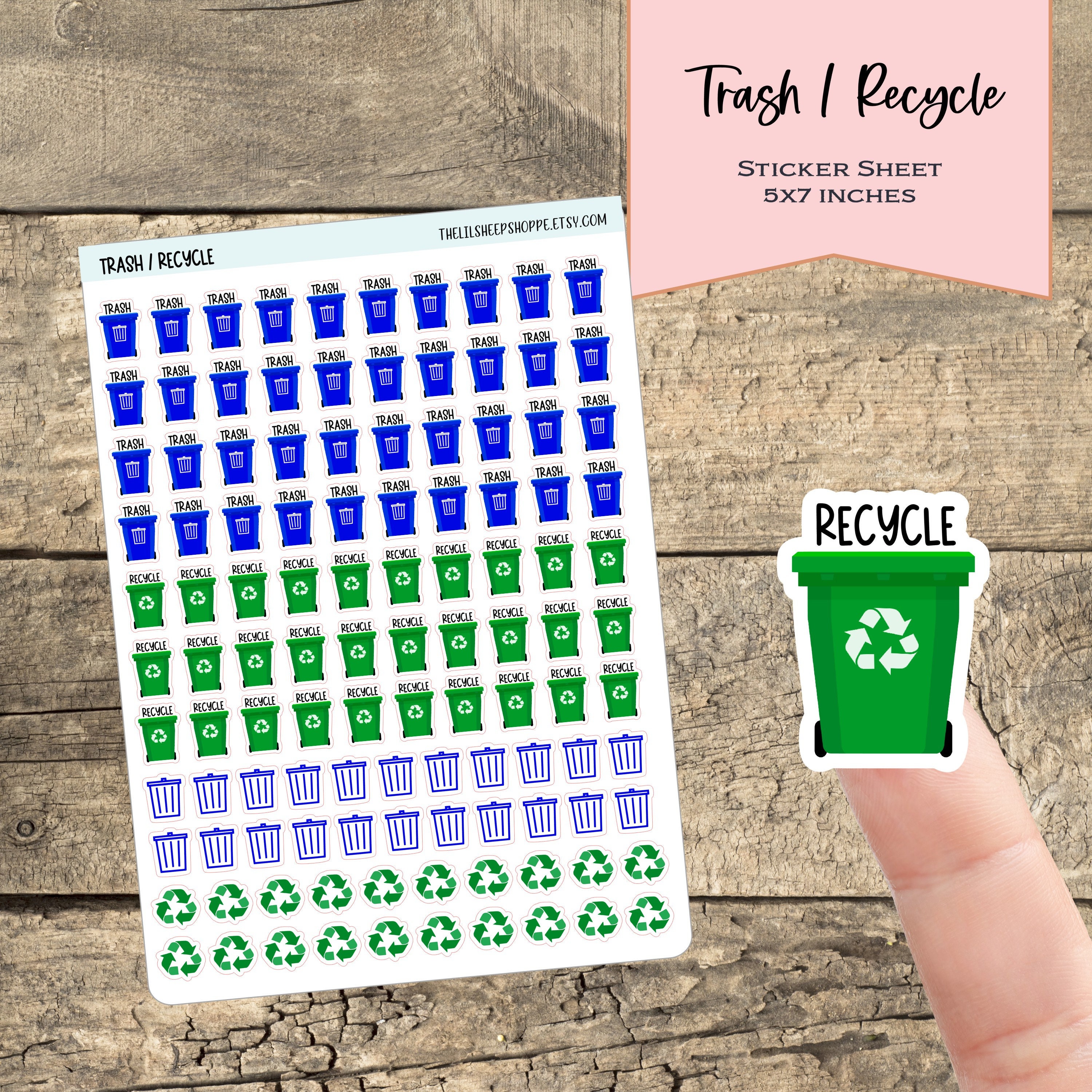 Recyclable Sticker Paper Trash and Recycle Sticker Sheet/sticker0.5 Inch /white Matte Stickers ...