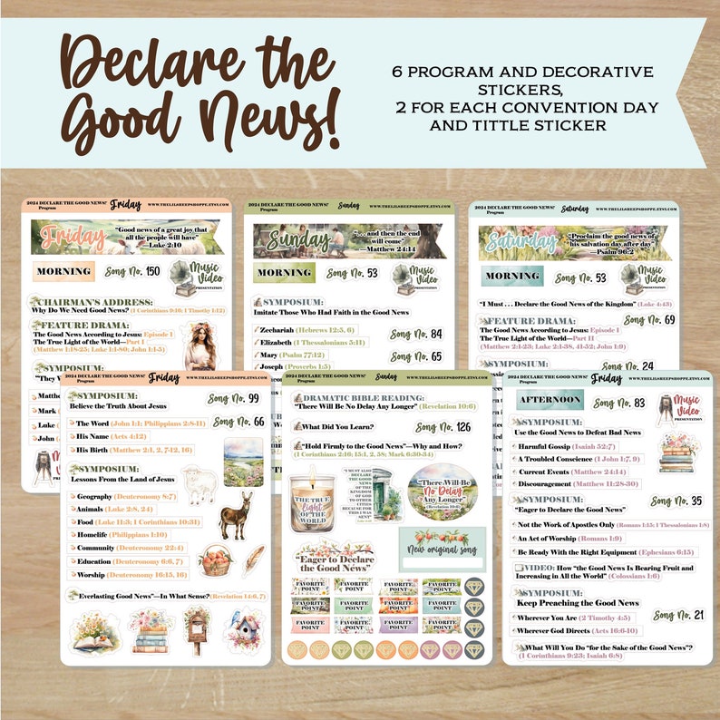 2024 Declare the good news convention program stickers /Talk titles for each day/Notebook stickers image 1