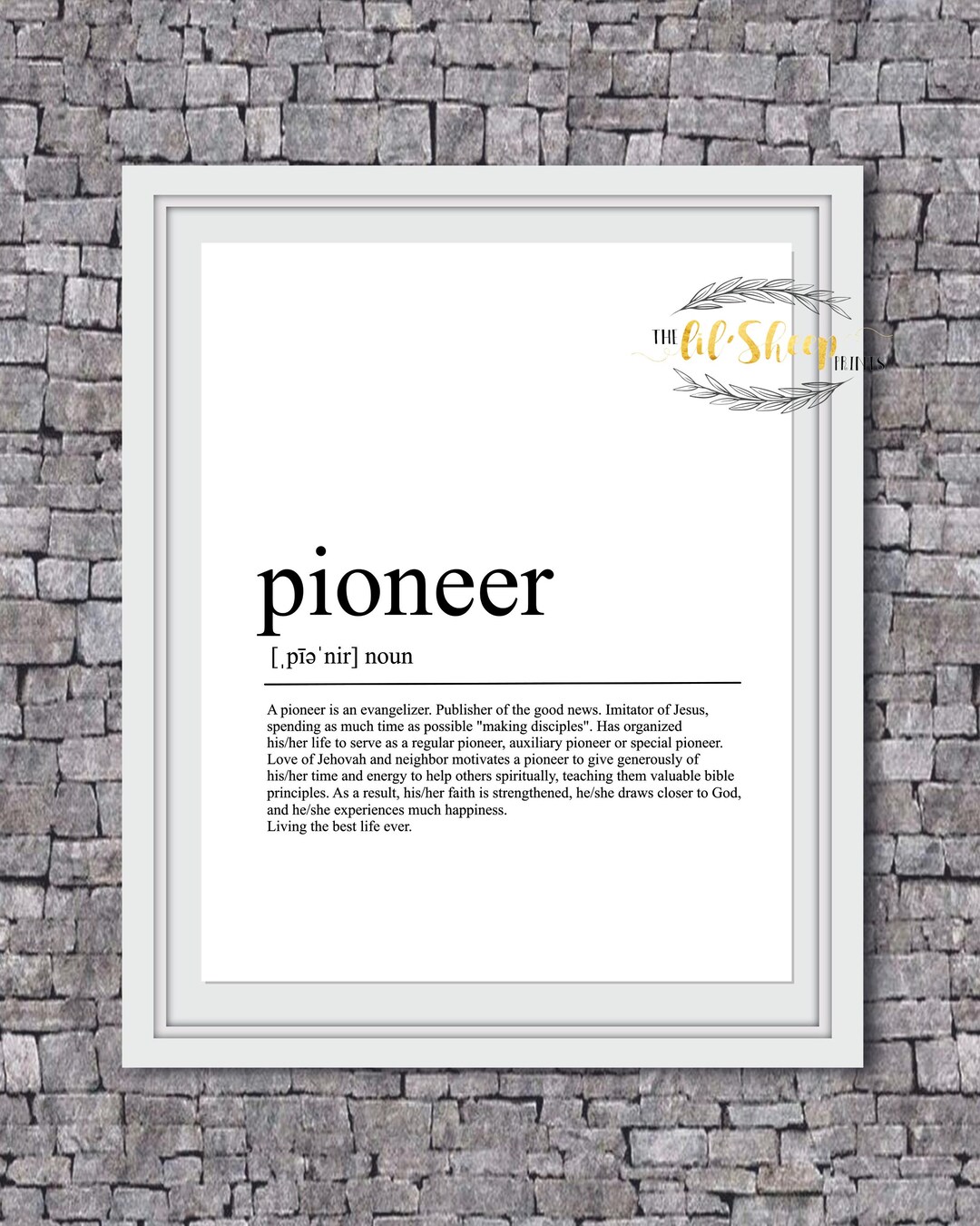Jw Pioneer Definition/pioneer Gift/home Decor/ Printable Art/modern