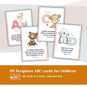 Cartes d’écriture JW, verset biblique alphabet, cartes pour enfants, cartes de A à Z, cartes d’animaux, cartes d’écriture ABC, école, téléchargement numérique