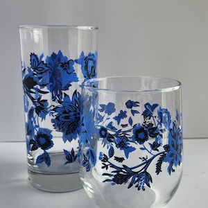 Thé glacé bleu royal de Norfolk Libbey en verre Collins/Vaisselle florale en verre/Vaisselle florale en verre/Design floral/Verres de cuisine vintage/Fleur bleu