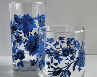 Libbey Royal Norfolk Blue Iced Tea Collin Glass/Blumendesign-Geschirr/Blumenglas/Blumenmuster-Geschirr/Vintage-Küchengläser/Blue Floral