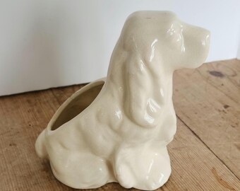 Vintage Cocker Spaniel Planter, White Ceramic Dog Planter, Cottagecore Decor, Puppy Pot, Animal Planter, Dog Lover Gift