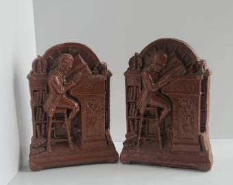 Vintage Syroco Bookends of an Accountant at His Desk/Scholar at Desk Bookends/Vintage Home Decor/Book Jewelry/Unique Bookends/Antique Syroco