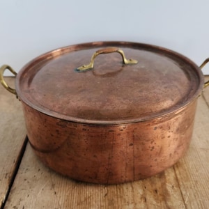 Vintage Tagus-kruka i koppar, mässingshandtag, tillverkad i Portugal, fransk lantlig inredning