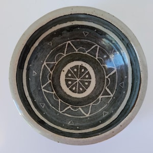 Vintage Geometric Patterned Ceramic Bowl/1990s Pottery/Decorative Ceramic Bowl/Handmade Pottery/Gray Colored Bowl/Handmade Ceramic Bowl/Art