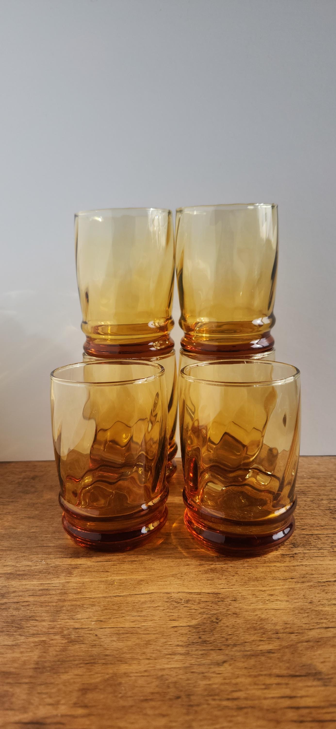 Vintage Libbey Malibou Bernsteinfarbene Gläser/kleine Trinkgläser/1980er Jahre Glaswaren/kleine Weinglas/Goldgläser/gerippte Trinkgläser