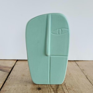 Vintage Cubist Face Vase, Mint Green Ceramic Picasso Style, Whimsy Decor