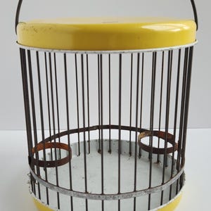 Vintage Small Metal Yellow Birdcage/Plant Cages/Decorative Bird Cages/Upcycled Bird Cages/Unique Bird Cage/Animal Cage/Pacific LA Cage/Cage