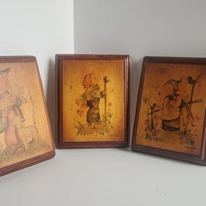 Vintage Wooden Hummel Pictures, Miniature Pictures/Vintage Mini Pictures/Small Wooden 1970&#39;s Art/Vintage Hummel Art/Decorative Hummel Art